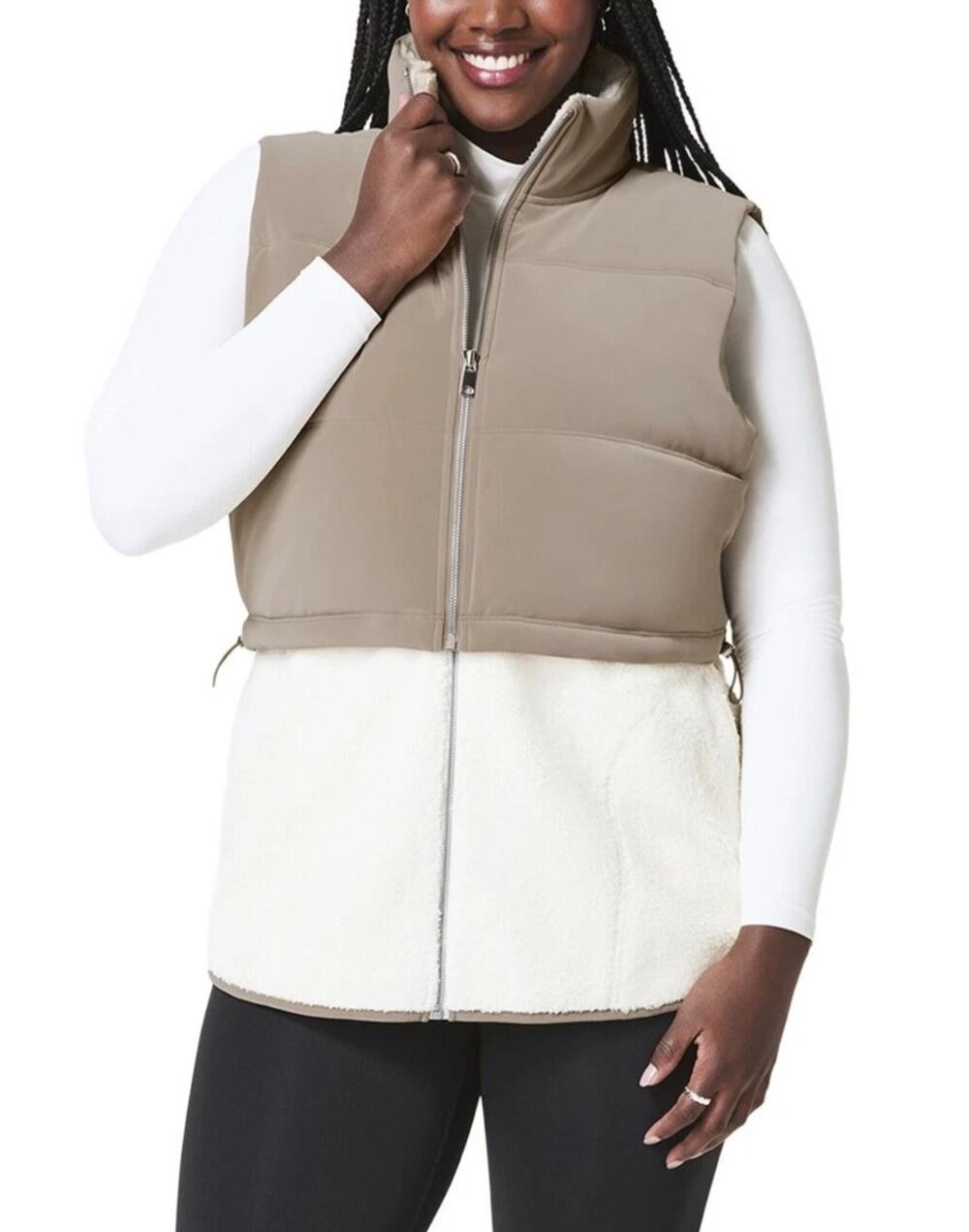 Spanx Taupe Velour and Fleece Luxe Vest in Driftwood Fr Ivory NWT Size Small